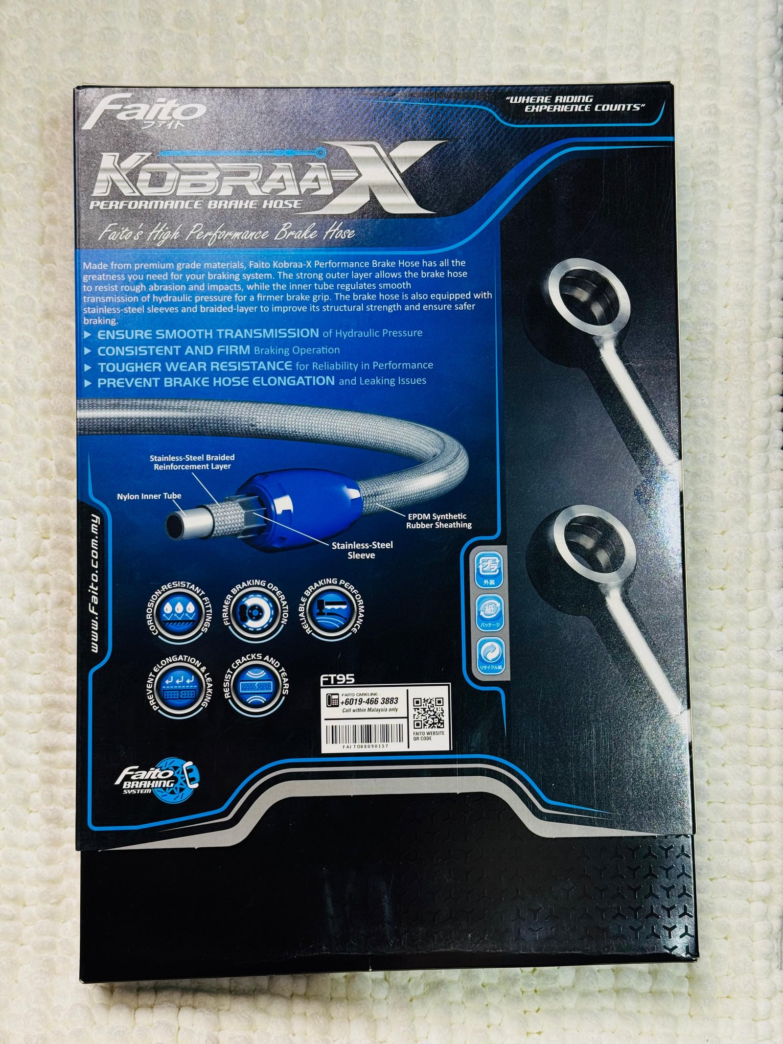 Faito Kobra-X Performance Braided Brake Hose 850mm angle 2