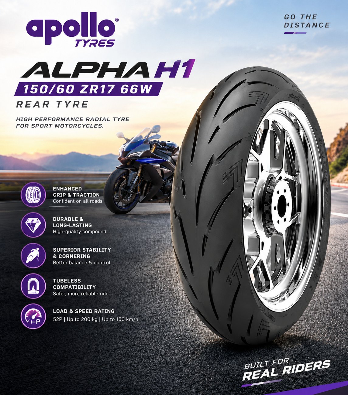 Apollo ALPHA H1 150/60 ZR17 Rear Tyre