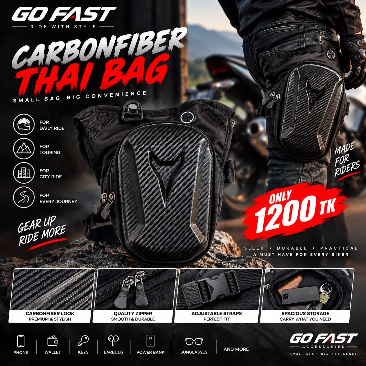 GOFAST Carbon Fiber Thigh Bag Black