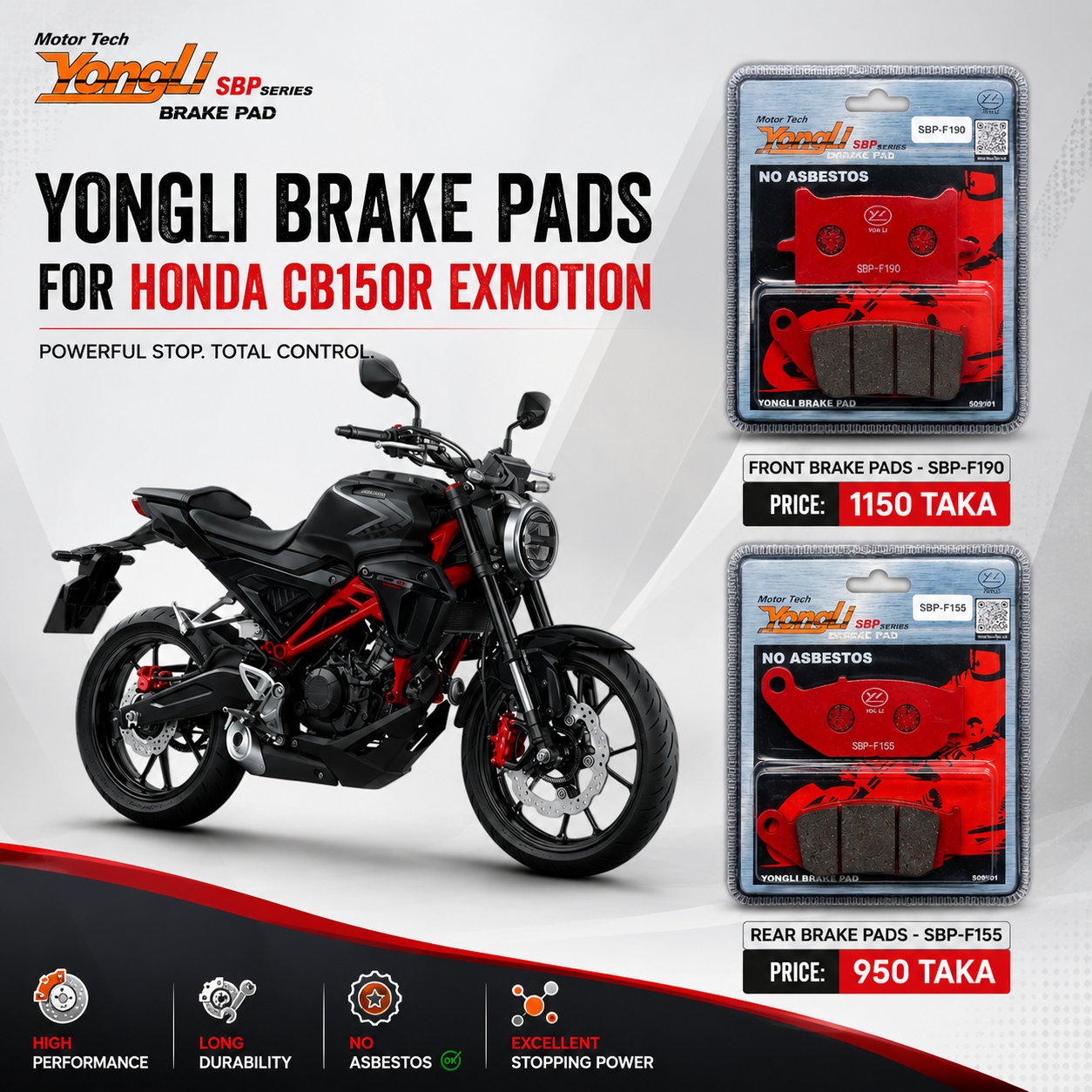 Yongli Breakpad For Honda CB150R Exmotion – Front & Rear
